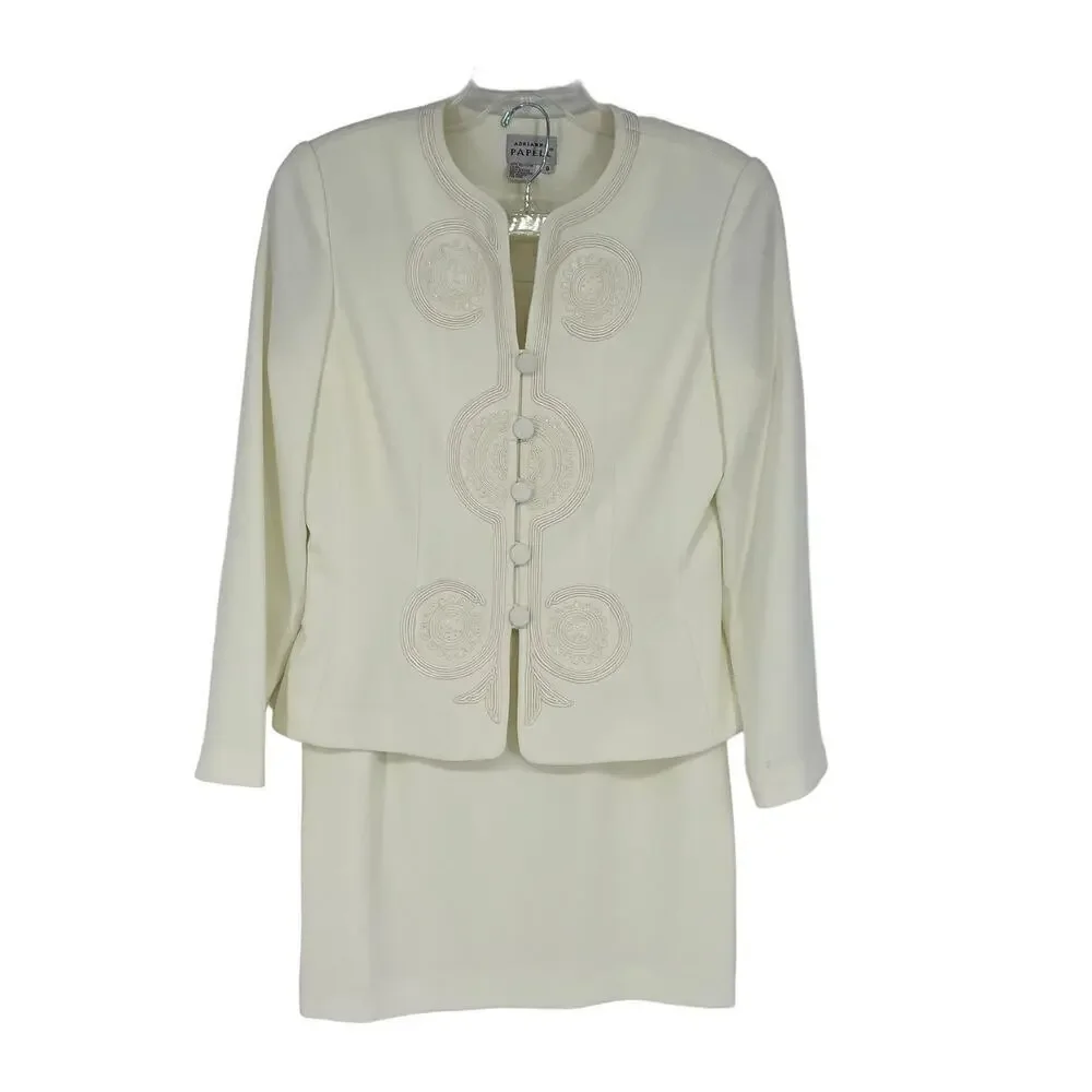 Vintage Adrianna Papell Skirt & Top Set Embroidered White‎ 8 - Picture 4 of 12